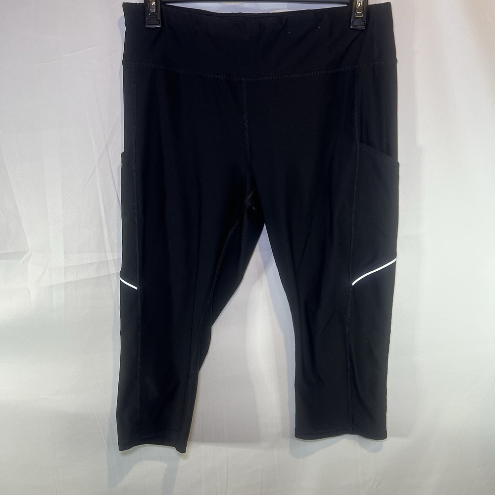 Xersion Large Brushed Black Waist And Side Pockets Workout Pants Yoga‎ Compress